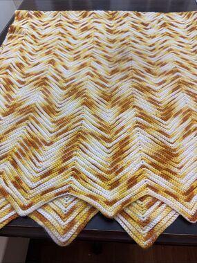 Handmade Chevron Crochet Throw Blanket in Yellow & White
